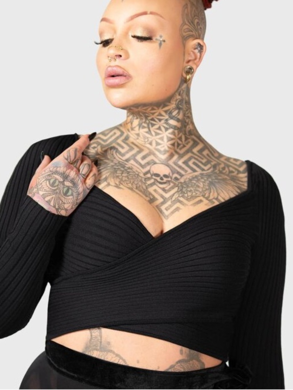 KILLSTAR Awakening ribbed Long sleeve cropped wrap top
